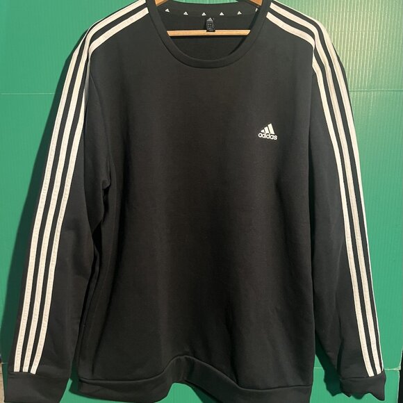 Adidas Primegreen 3-Stripes Crewneck Sweatshirt Men’s 2XL Black White Logo Pullo - Picture 1 of 2